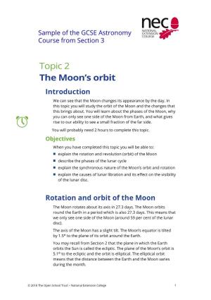 GCSE Astronomy Course Sample N Section 3 Topic 2 N the Moon’S Orbit