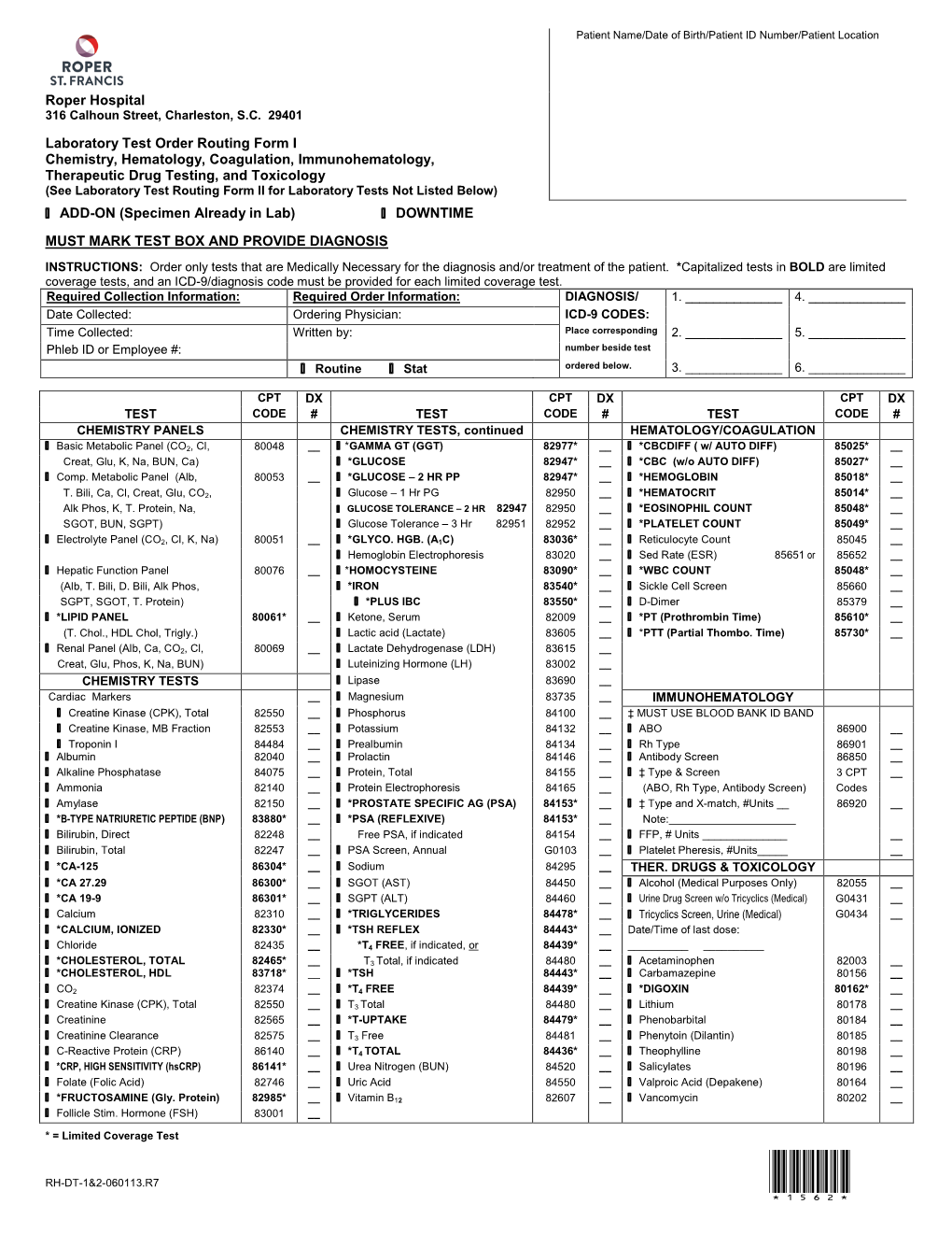 1562 Downtime Laboratory Test Order Routing Form I and II - DocsLib