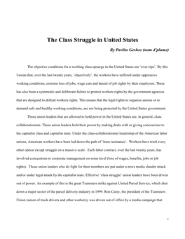 The Class Struggle in United States