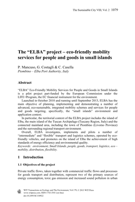 “ELBA” Project – Eco-Friendly Mobility Services for People and Goods in Small Islands