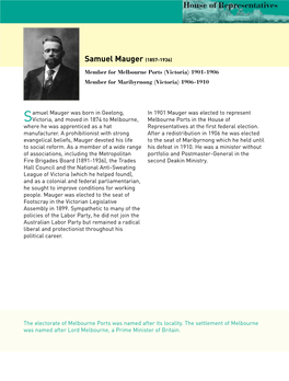 Biography Samuel Mauger (1857-1936) Member for Melbourne