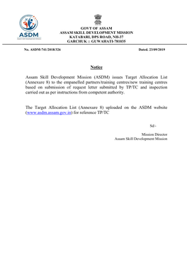 ASDM) Issues Target Allocation List (Annexure 8