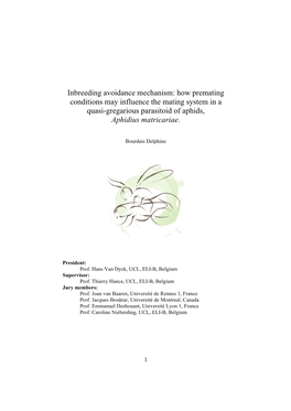 Inbreeding Avoidance Mechanism: How Premating Conditions May Influence the Mating System in a Quasi-Gregarious Parasitoid of Aphids, Aphidius Matricariae