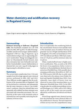 Water Chemistry and Acidification Recovery in Rogaland County