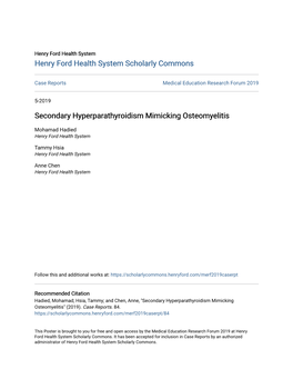 Secondary Hyperparathyroidism Mimicking Osteomyelitis