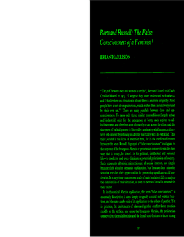 Bertrand Russell: the False Consciousness of a Feminist 161 160 Brian Harrison Was Only One Aspect of a Wider Reforming Appeal