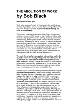 THE ABOLITION of WORK by Bob Black