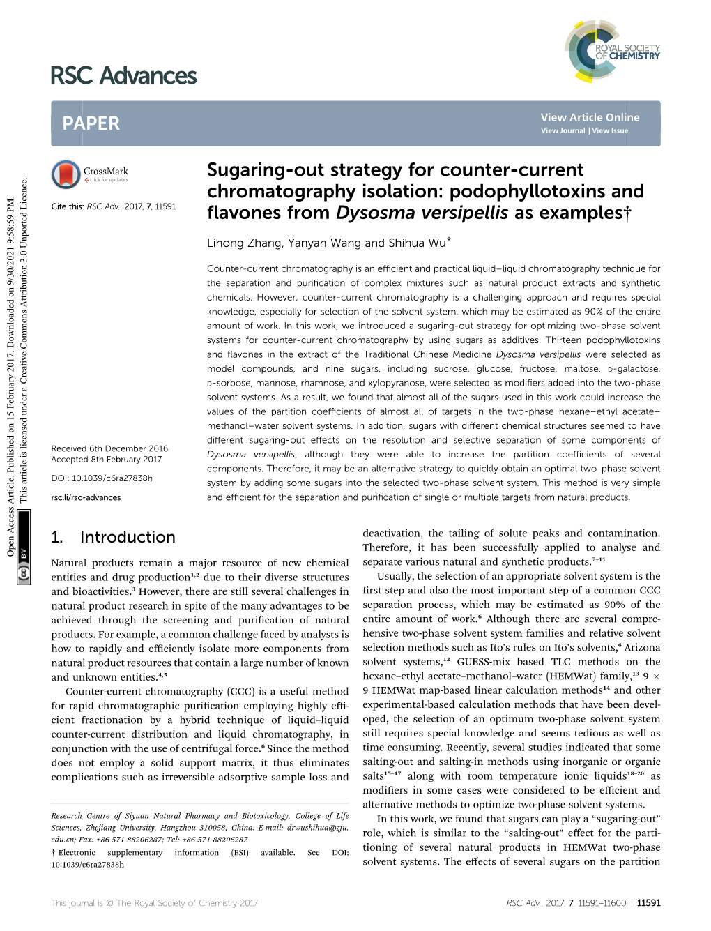 Sugaring-Out Strategy for Counter-Current Chromatography