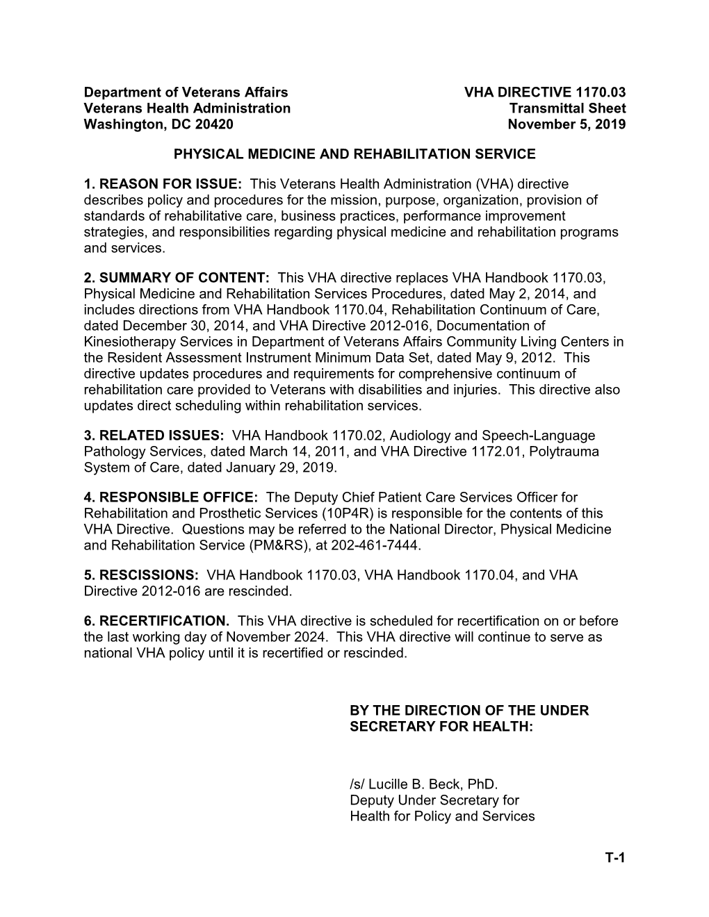 VHA Directive 1170.03 Physical Medicine And Rehabilitation - DocsLib