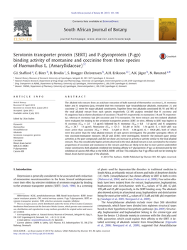 Serotonin Transporter Protein (SERT) and P-Glycoprotein (P-Gp) Binding Activity of Montanine and Coccinine from Three Species of Haemanthus L