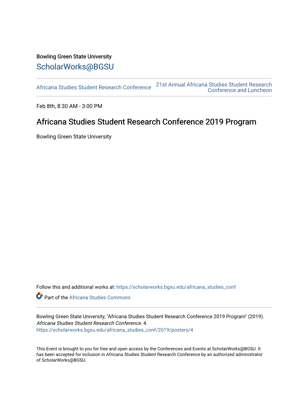 Africana Studies Student Research Conference 2019 Program