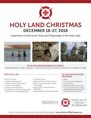 Holy Land Christmas Pilgrimage Itinerary December 18-27, 2018