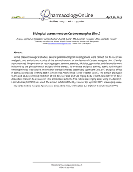 Biological Assessment on Cerbera Manghas (Linn.)
