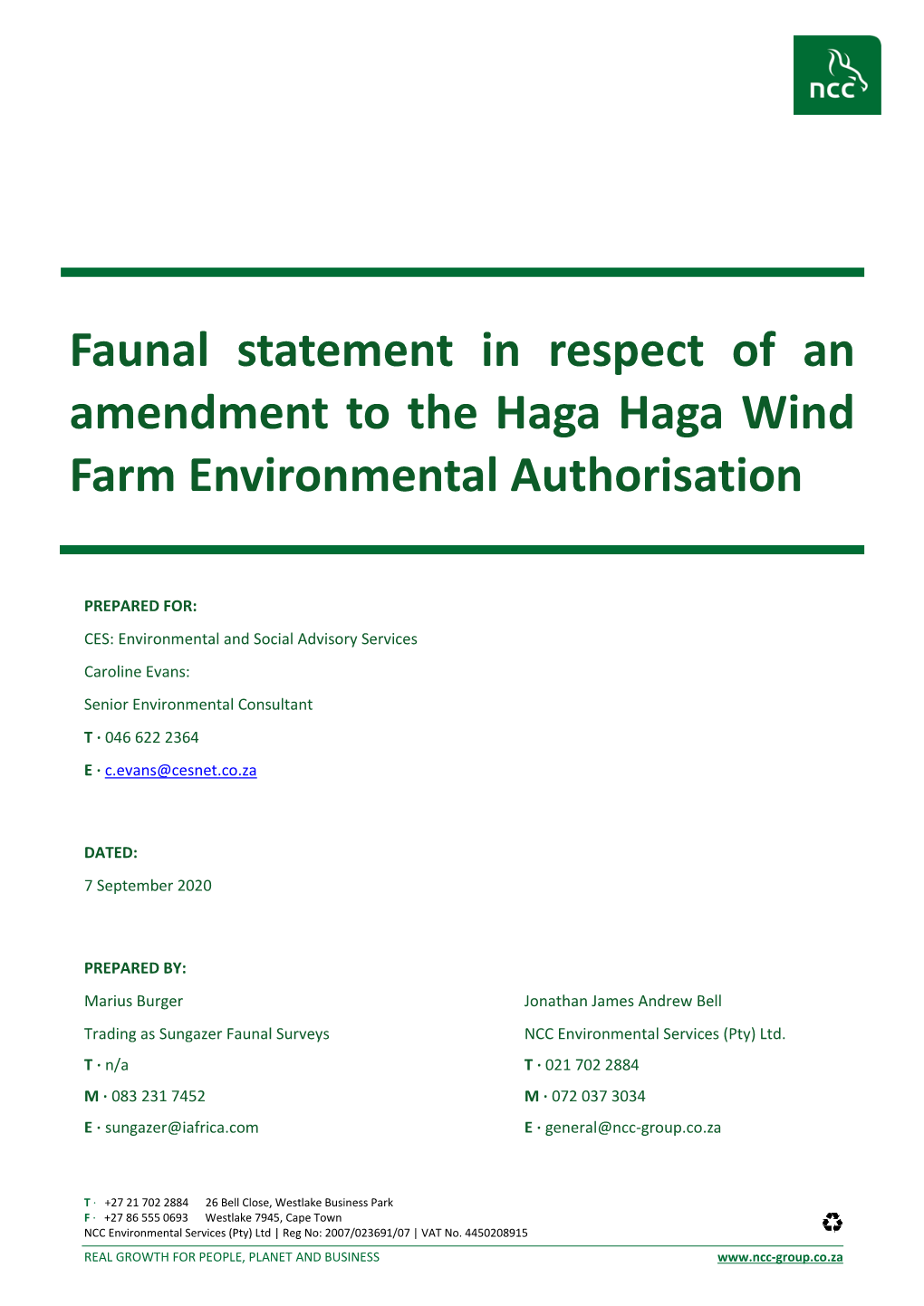 A5. Faunal Specialist Report