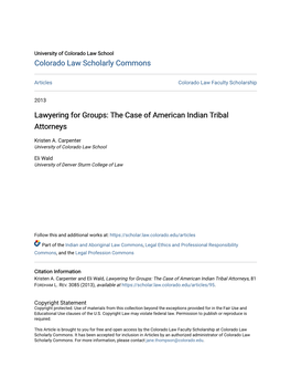 Lawyering for Groups: the Case of American Indian Tribal Attorneys