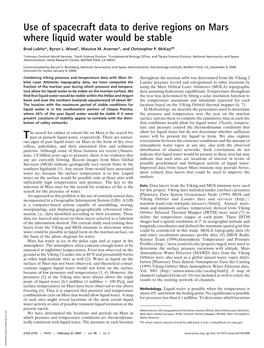 Use of Spacecraft Data to Derive Regions on Mars Where Liquid Water Would Be Stable