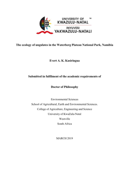 The Ecology of Ungulates in the Waterberg Plateau National Park, Namibia