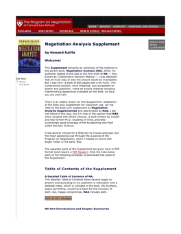 Negotiation Analysis Supplement NEWS CLEARINGHOUSE by Howard Raiffa