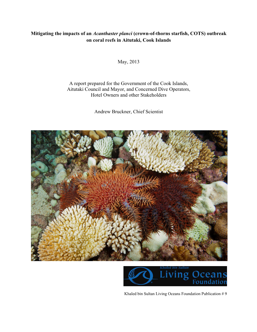 Crown-Of-Thorns Starfish, COTS) Outbreak on Coral Reefs in Aitutaki, Cook Islands