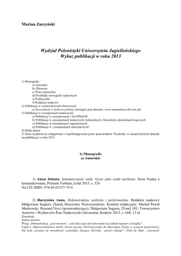 Publikacje Pracowników Wydziału Polonistyki W Roku 2013