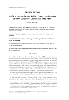 British Envoys to Germany and the Culture of Diplomacy, 1816–1905*