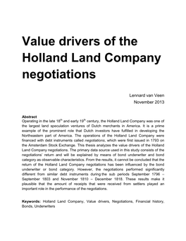 Value Drivers of the Holland Land Company Negotiations