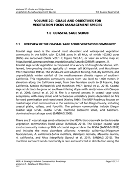 Volume 2C: Goals and Objectives for Vegetation Focus Management Species 1.0 Coastal Sage Scrub