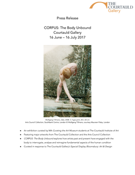 Press Release CORPUS: the Body Unbound Courtauld Gallery 16 June