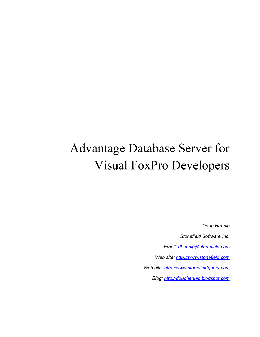 Advantage Database Server for Visual Foxpro Developers