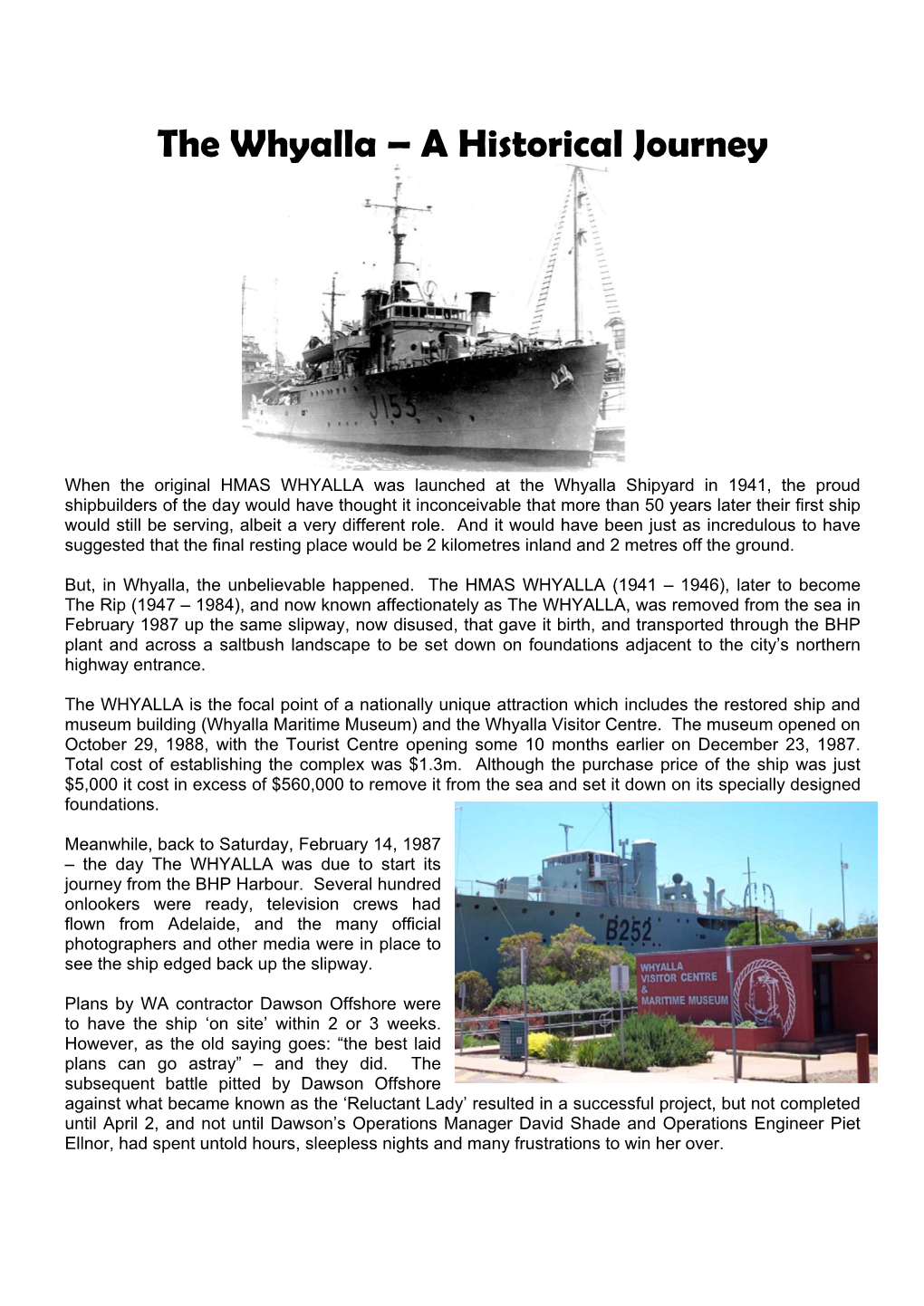 The Whyalla – a Historical Journey