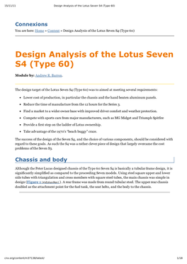 Design Anal Sis of the Lotus Seven S4 (T Pe
