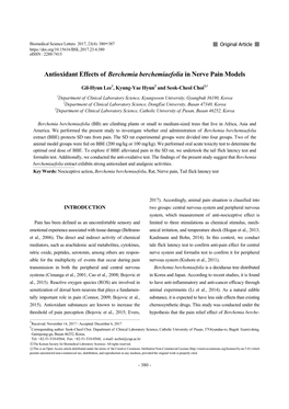 Antioxidant Effects of Berchemia Berchemiaefolia in Nerve Pain Models