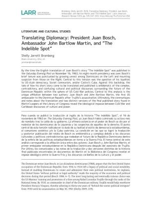 Translating Diplomacy: President Juan Bosch, Ambassador John Bartlow Martin, and “The Indelible Spot”