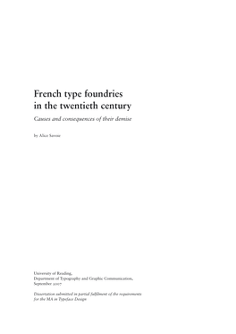 French Type Foundries in the Twentieth Century Causes and Consequences of Their Demise