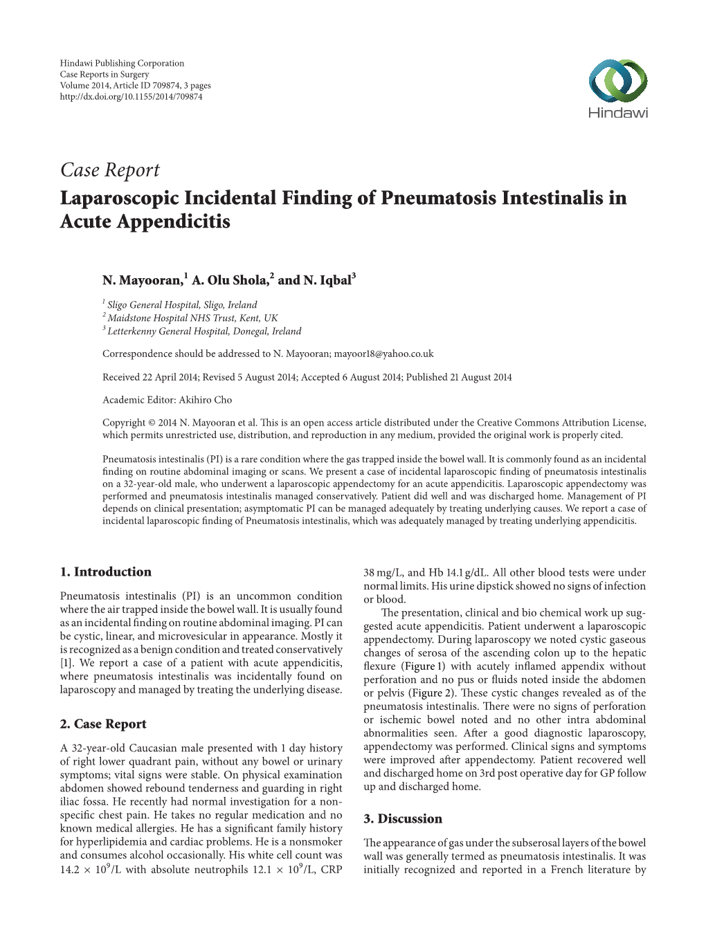 Laparoscopic Incidental Finding of Pneumatosis Intestinalis in Acute Appendicitis