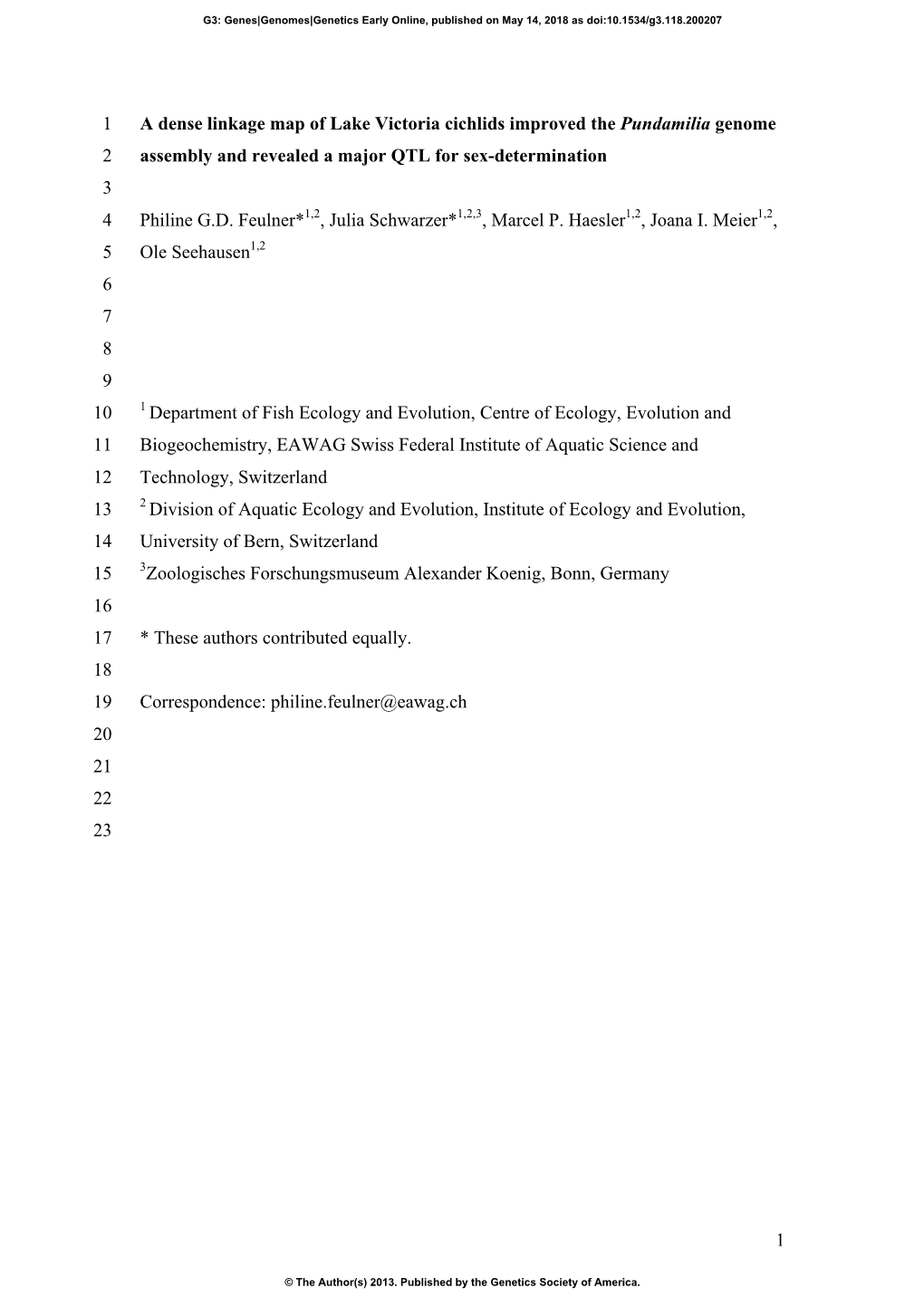 1 a Dense Linkage Map of Lake Victoria Cichlids Improved the Pundamilia Genome 2 Assembly and Revealed a Major QTL for Sex-Determination 3 4 Philine G.D