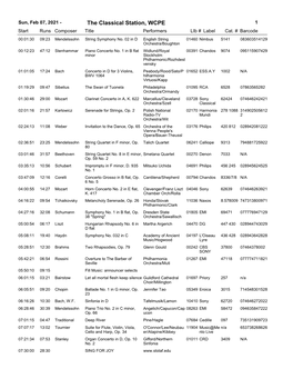 The Classical Station, WCPE 1 Start Runs Composer Title Performerslib # Label Cat