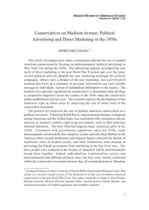 Conservatives on Madison Avenue: Political Advertising and Direct Marketing in the 1950S