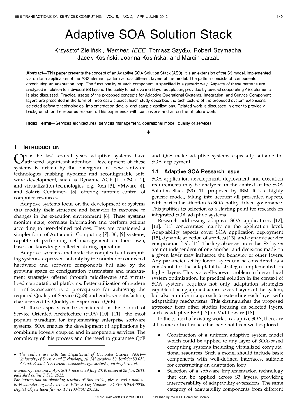 Adaptive SOA Solution Stack