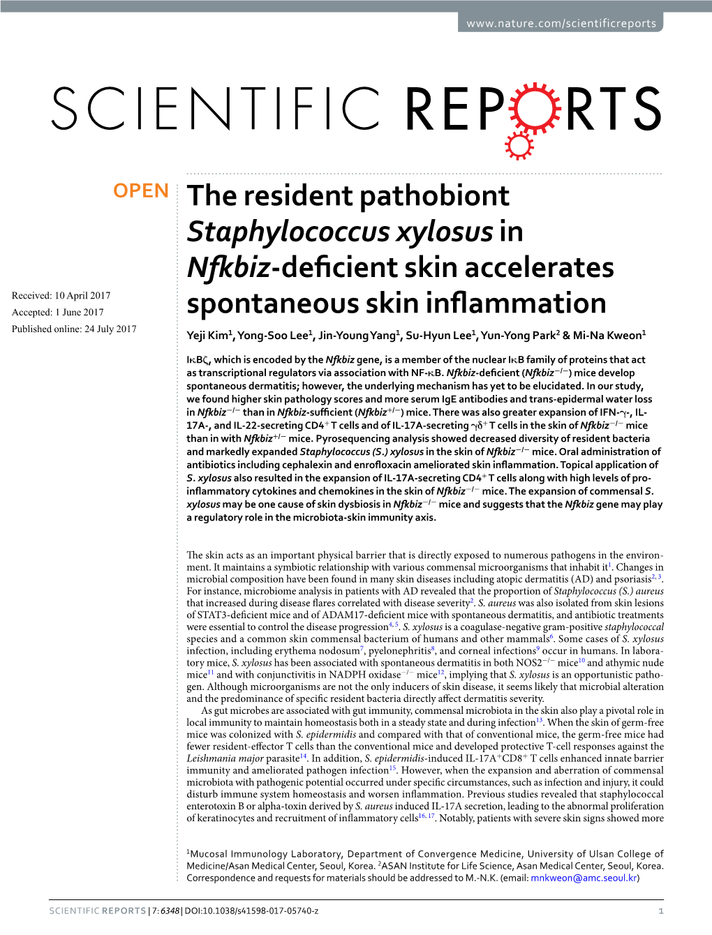 The Resident Pathobiont Staphylococcus Xylosus in Nfkbiz