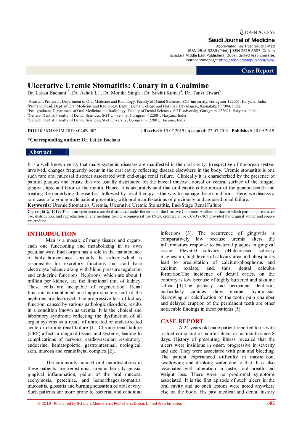 Ulcerative Uremic Stomatitis: Canary in a Coalmine Dr