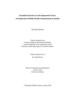 Translation Practices in a Developmental Context: an Exploration of Public Health Communication in Zambia