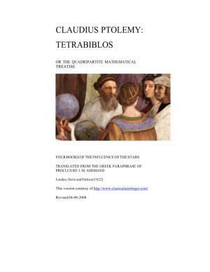 Claudius Ptolemy: Tetrabiblos