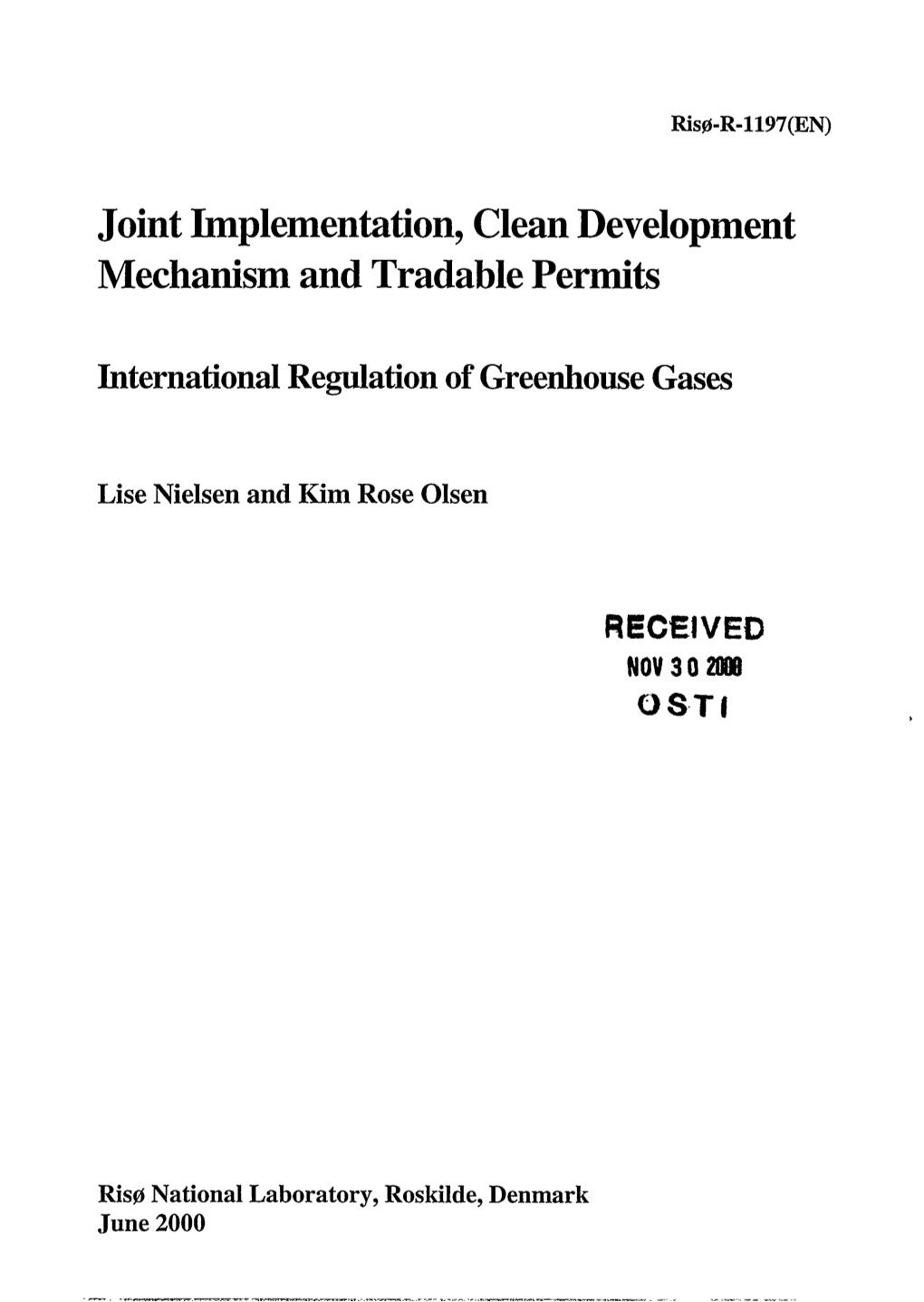 Joint Implementation,Cleandevelopment Mechanismand Tradable Permits