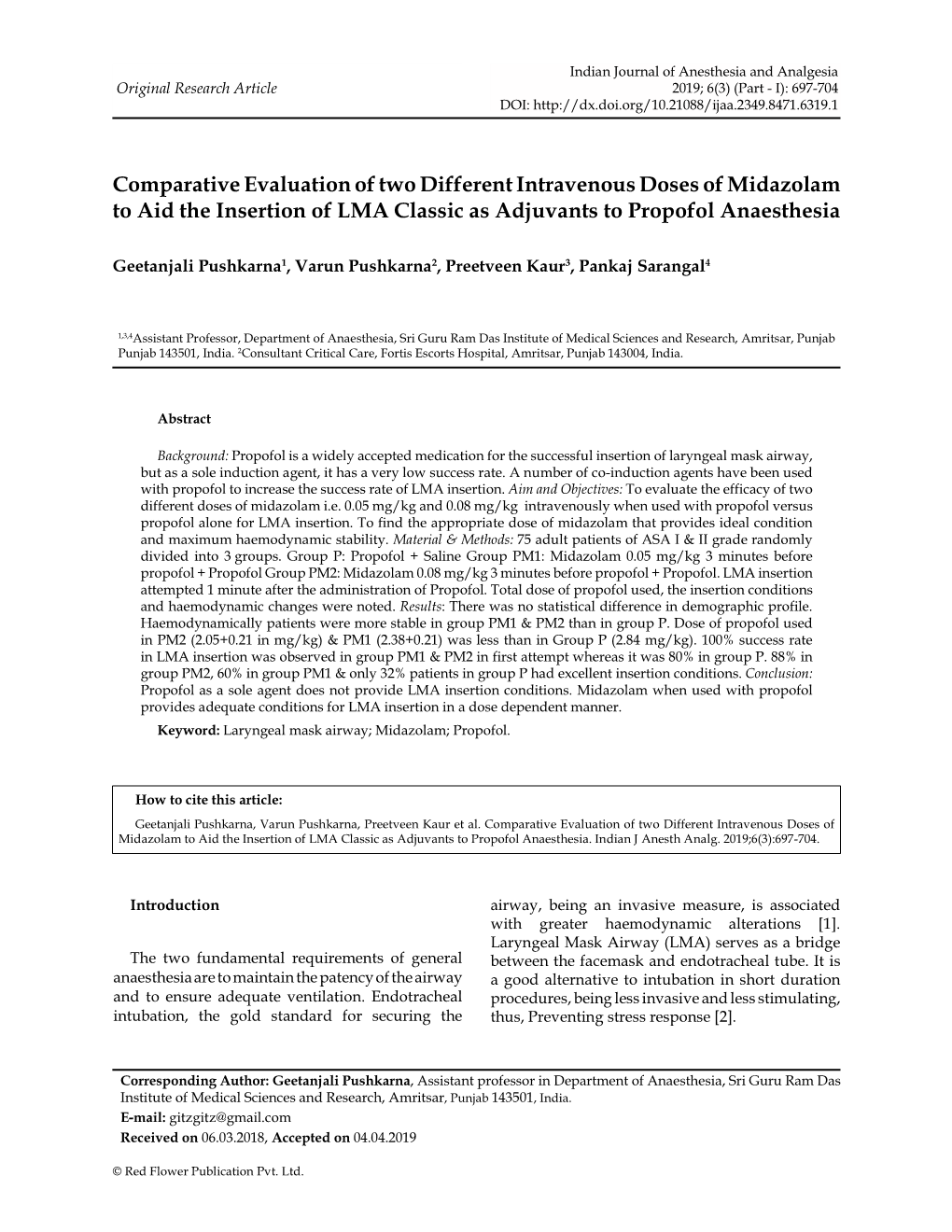 Comparative Evaluation of Two Different Intravenous Doses of Midazolam to Aid the Insertion of LMA Classic As Adjuvants to Propofol Anaesthesia