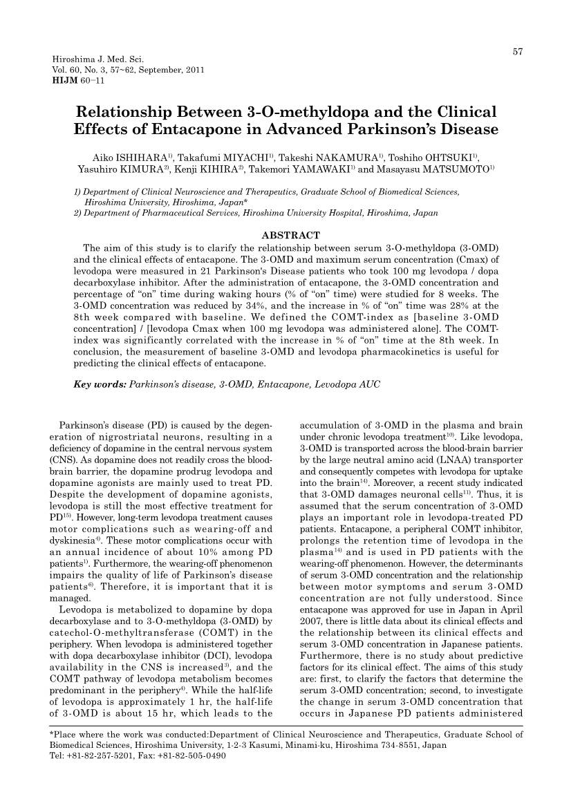 Relationship Between 3-O-Methyldopa and the Clinical Effects of Entacapone in Advanced Parkinson’S Disease