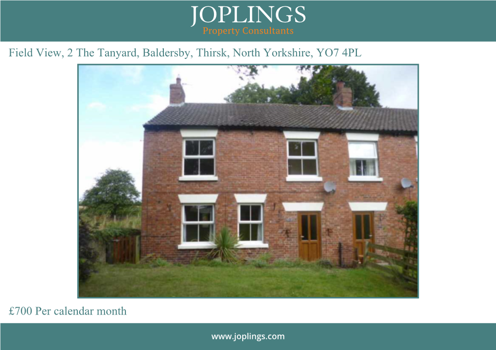 Field View, 2 the Tanyard, Baldersby, Thirsk, North Yorkshire, YO7 4PL £700 Per Calendar Month