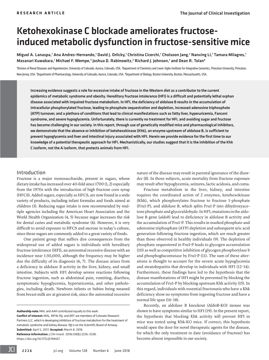 Induced Metabolic Dysfunction in Fructose-Sensitive Mice