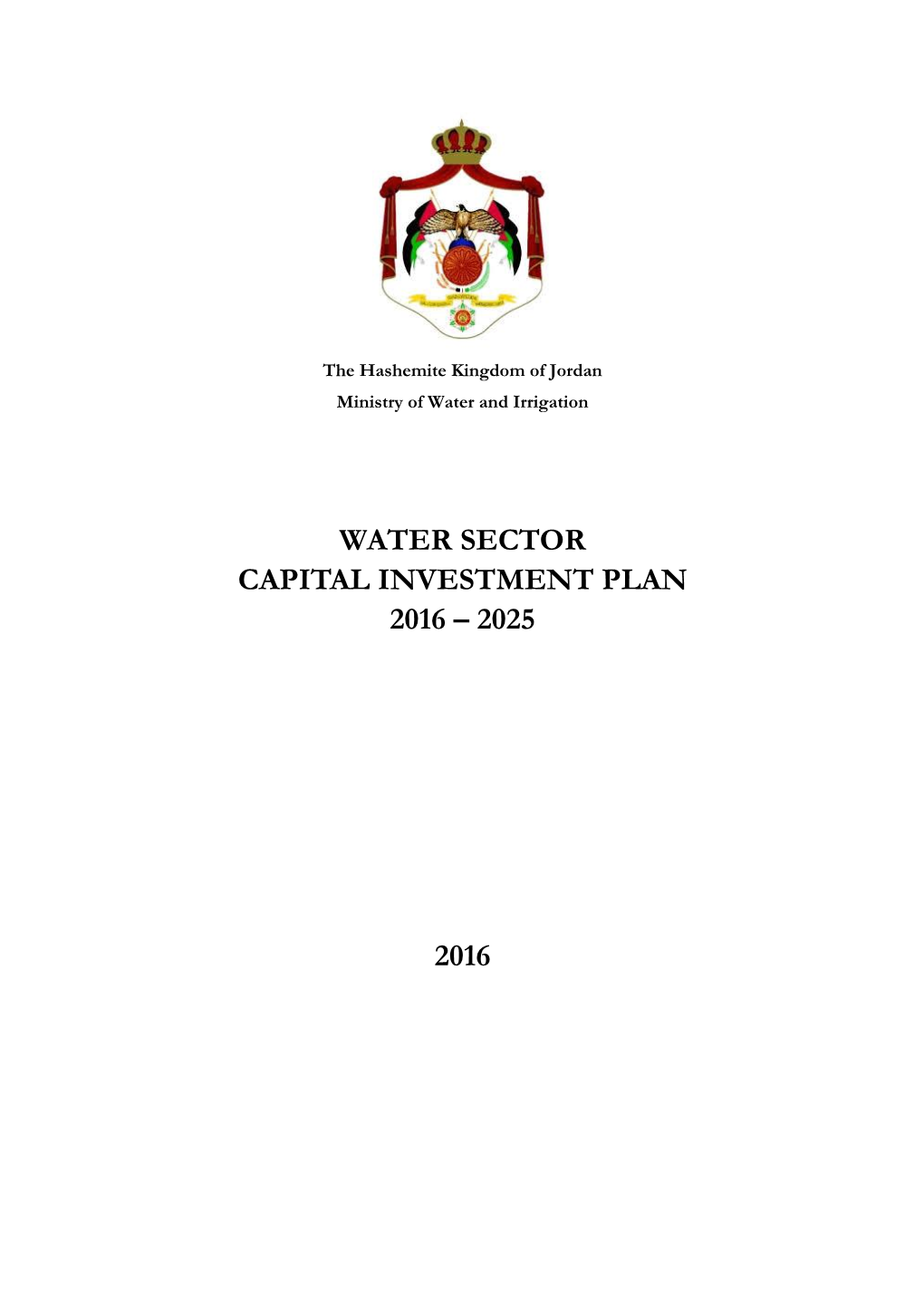 Water Sector Capital Investment Plan 2016 – 2025