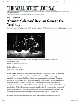'Ornette Coleman' Review: Gone to the Territory